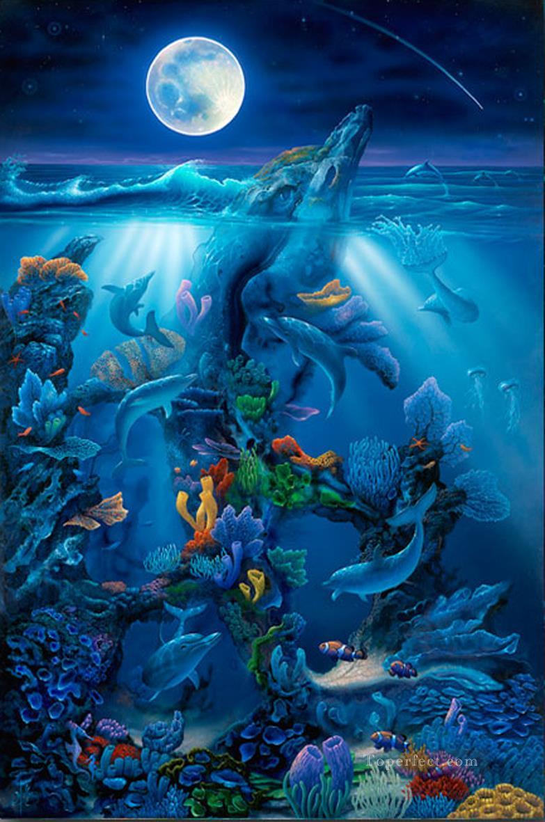 Dolphin Reef Monde sous marin Peintures à l'huile